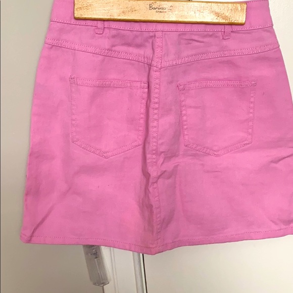 Bright pink denim button down mini  skirt - Picture 2 of 6